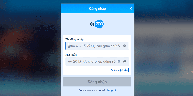 Nhập thông tin tài khoản